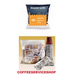 200 CAPSULE BIANCAFFE' COMPATIBILI NESPRESSO + KIT 200 ACCESSORI CAFFE' CON BICCHIERE BICOLORE