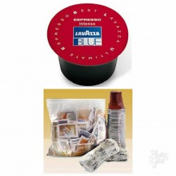 300 CAPSULE CAFFE' LAVAZZA BLUE ESPRESSO INTENSO + KIT 300 ACCESSORI CAFFE' CON BICCHIERE BICOLORE